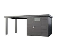 Caseta para jardín Classico 2424 con salón abierto a la izquierda (Medidas ext. (An x Pr): 542 x 258 cm, Acero, Antracita, Sin set)