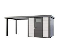 Caseta para jardín Classico 2424 con salón abierto a la izquierda (Medidas ext. (An x Pr): 542 x 258 cm, Acero, Blanco/Antracita, Sin set)