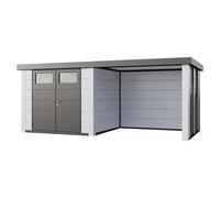 Caseta para jardín Classico 2724 con salón a la derecha y 2 ventanas (Medidas ext. (An x Pr): 572 x 258 cm, Acero, Blanco, Sin set)