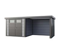 Caseta para jardín Classico 2724 con salón a la derecha y 2 ventanas (Medidas ext. (An x Pr): 572 x 258 cm, Acero, Gris claro/Antracita, Sin set)