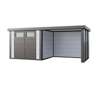 Caseta para jardín Classico 2724 con salón a la derecha y 2 ventanas (Medidas ext. (An x Pr): 572 x 258 cm, Acero, Blanco/Antracita, Sin set)