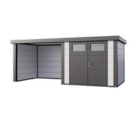 Caseta para jardín Classico 2724 con salón a la izquierda (Medidas ext. (An x Pr): 572 x 258 cm, Acero, Blanco/Antracita, Sin set)