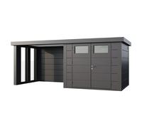 Caseta para jardín Classico 2724 con salón a la izquierda y 2 ventanas (Medidas ext. (An x Pr): 572 x 258 cm, Acero, Antracita, Sin set)