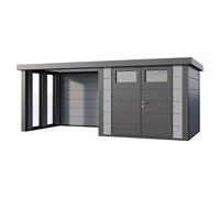 Caseta para jardín Classico 2724 con salón a la izquierda y 2 ventanas (Medidas ext. (An x Pr): 572 x 258 cm, Acero, Gris claro/Antracita, Sin set)