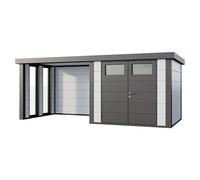 Caseta para jardín Classico 2724 con salón a la izquierda y 2 ventanas (Medidas ext. (An x Pr): 572 x 258 cm, Acero, Blanco/Antracita, Sin set)