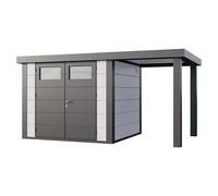Caseta para jardín Classico 2724 con salón abierto a la derecha (Medidas ext. (An x Pr): 456 x 258 cm, Acero, Blanco/Antracita, Sin set)