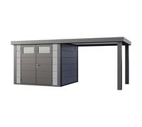 Caseta para jardín Classico 2724 con salón abierto a la derecha (Medidas ext. (An x Pr): 572 x 258 cm, Acero, Gris claro/Antracita, Sin set)