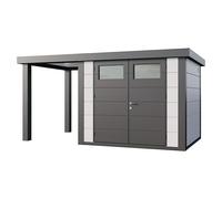 Caseta para jardín Classico 2724 con salón abierto a la izquierda (Medidas ext. (An x Pr): 456 x 258 cm, Acero, Blanco/Antracita, Sin set)
