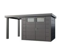 Caseta para jardín Classico 2724 con salón abierto a la izquierda (Medidas ext. (An x Pr): 456 x 258 cm, Acero, Antracita, Sin set)