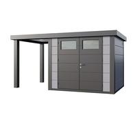 Caseta para jardín Classico 2724 con salón abierto a la izquierda (Medidas ext. (An x Pr): 456 x 258 cm, Acero, Gris claro, Sin set)