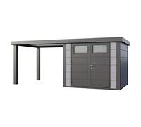 Caseta para jardín Classico 2724 con salón abierto a la izquierda (Medidas ext. (An x Pr): 572 x 258 cm, Acero, Gris claro/Antracita, Sin set)