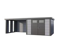 Caseta para jardín Classico 3030 con salón a la izquierda y 2 ventanas (Medidas ext. (An x Pr): 662 x 318 cm, Acero, Gris claro/Antracita, Sin set)