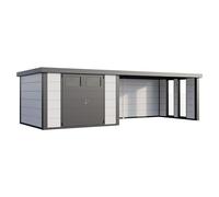 Caseta de Jardin metálica NH8 con Apoyo XL e Ventanas a la derecha | Blanco | (298 x 298) + (464 x 298) - NOVO HABITAT