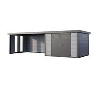 Caseta para jardín Classico 3030 con salón XL a la izquierda y 2 ventanas (Medidas ext. (An x Pr): 782 x 318 cm, Acero, Gris claro/Antracita, Sin set)