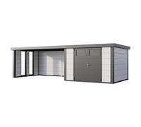 Caseta para jardín Classico 3030 con salón XL a la izquierda y 2 ventanas (Medidas ext. (An x Pr): 782 x 318 cm, Acero, Blanco/Antracita, Sin set)