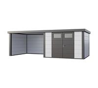 Caseta para jardín Classico 3330 con salón a la izquierda (Medidas ext. (An x Pr): 692 x 318 cm, Acero, Blanco/Antracita, Sin set)