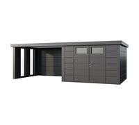 Caseta para jardín Classico 3330 con salón a la izquierda y 2 ventanas (Medidas ext. (An x Pr): 692 x 318 cm, Acero, Antracita, Sin set)