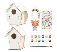 Caseta para pájaros, casa para pájaros al aire libre | El kit para caseta para los de madera incluye pinturas y pinceles, casita para los pájaros de madera DIY, 2 juegos - Juguete educativo d