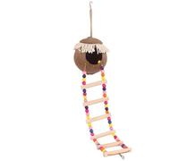 Caseta para pájaros con escalera, nido de loro natural y columpio de periquito, gancho de metal, cuentas coloridas, 13 cm de altura, para pinzón y canario