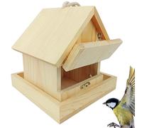 Caseta para pájaros resistente a la intemperie, hecha a mano, estilo de cabaña de madera para pájaros, encantador exterior, para jardín, terraza y patio trasero, diseño ventilado con apertura ligera