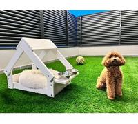 Caseta para perro, interior y exterior color blanco - cama para mascota, estructura de madera natural fsc, perros y gatos, con soporte para 2 cuencos