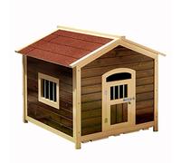 Caseta para Perros para Casa Exterior para Perros con Ventana de Acero, Techo de Asfalto de Ladrillo, Casa para Perros de Madera, Casas para Perros de Regalo fáciles de Montar (Rojo 65 * 55 * 65 cm)