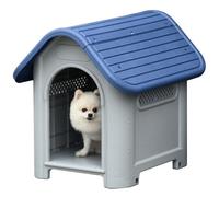 PawHut Caseta para Perros Mini para Uso Interior y Exterior con respiraderos Estilo Cabaña Resistente 59x75x66 cm Azul y Gris