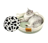 Caseta redonda para gatos | lavable de cuerda de algodón trenzado con alfombrilla - Cucha bonita para gatos y cesta para gatos, para gatos, conejitos y perros pequeños, casa todas las estaciones