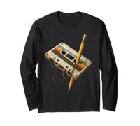 Casete retro y lápiz divertido 80s 90s Mixtape Nostalgia Manga Larga