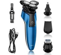 CASEWIND Afeitadora eléctrica húmeda y seca para hombres, IPX7, resistente al agua, con recortadora de precisión recargable, cortadora de barba 4 en 1, afeitadora eléctrica azul para hombres