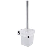 CASEWIND escobilla para Inodoro Cuadrada de Vidrio, escobilla para Inodoro de Pared cromada, Juego de Inodoro portaescobillas de Acero Inoxidable Montaje en Pared con Soporte de Pared Perforado