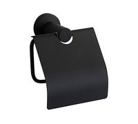 CASEWIND Porta Papel higiénico Negro, Porta Papel higiénico con Tapa, Porta Papel higiénico Antiguo con perforación Montaje en Pared de Acero Inoxidable Mate para la Nostalgia del baño