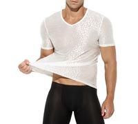 Casey Kevin Camisa Malla Hombre Transparente Muscle T-Shirts Sexy Manga Corta Shirts Negro