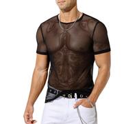 Casey Kevin Camiseta Malla Hombre Transparente Camisa de Rejilla Fishnet Negra Manga Corta Fiesta Rock Ropa Punk T-Shirt Discoteca Club Nocturno Jazz Hip Hop Dance Clubwear, M
