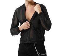 Casey Kevin Camiseta Malla Larga Transparente Hombre, Sexy Muscle T-Shirts, Camiseta de Rayas Malla Fiesta
