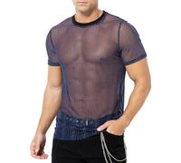 Casey Kevin Camiseta Transparente Hombre Camisa Fiesta Lentejuelas Negra Brillo Manga Corta Rejilla Brillante Rock Ropa Punk Muscle T-Shirt Discoteca Club Nocturno Jazz Hip Hop Dance Clubwear