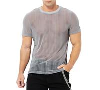 Casey Kevin Camiseta Transparente Hombre Camisa Fiesta Lentejuelas Negra Brillo Manga Corta Rejilla Brillante Rock Ropa Punk Muscle T-Shirt Discoteca Club Nocturno Jazz Hip Hop Dance Clubwear