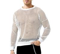 Casey Kevin Camiseta Transparente Manga Larga Hombre Sexy Muscle T-Shirts Camisa Malla