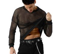 Casey Kevin Camiseta Transparente Manga Larga Hombre Sexy Muscle T-Shirts Camisa Malla