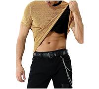 Casey Kevin Camisetas Lentejuelas Hombre Camisa Rock Fiesta Discoteca Ropa Punk Metalizada Brillo Negra Manga Corta Suaves Brillante Plateada Interior Club Nocturno Jazz Dance Clubwear