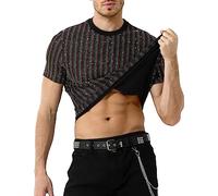 Casey Kevin Camisetas Lentejuelas Hombre Camisa Rock Fiesta Discoteca Ropa Punk Metalizada Brillo Negra Manga Corta Suaves Brillante Plateada Interior Club Nocturno Jazz Dance Clubwear