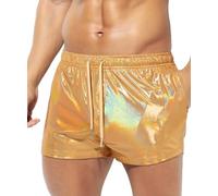 Casey Kevin Hombre Pantalones Cortos Lentejuelas Short Trajes Fiesta Casual Bolsillos Brillantes Metal Metálicos Reflectantes Sparkly Cintura Elástica Discoteca Dance Party Club Nocturno Clubwear