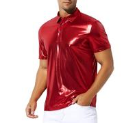 Casey Kevin Polo Lentejuelas Hombre Camisetas Metálica Brillante Manga Corta Camiseta de Fiesta