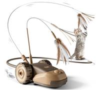 Casfuy Juguete Interactivo para Gatos 3 en 1, Juguete para Gatos de 2 velocidades, autoempleo eléctrico con 2 Cintas de Cuerda de Plumas Colgantes y Cola de Ratones de Silicona para Gatos de Interior