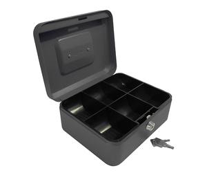 Cash Box with Simple Latch and 2 Keys plus Removable Coin Tray 200mm Black