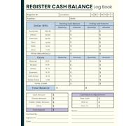 Cash Register Balance Log Book: Simple Cashier Register Sheets for Daily Drawer Count Bills, Currency & Coin Tracking, Sales Totals, Over/Short Records, and Deposit Forms