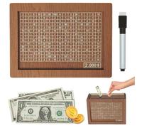 Cash Vault Wooden Savings Box for 1000/2000/3000/5000/10000, Coin Counter Piggy Bank with Money Target and Numbers, Money Saving Challenge Box for Adults