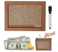 Cash Vault Wooden Savings Box for 1000/2000/3000/5000/10000, Coin Counter Piggy Bank with Money Target and Numbers, Money Saving Challenge Box for Adults