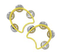 CashBeat Paquete de 2 panderetas de mano amarillas con 4 cascabeles cada una, mini instrumentos de percusión de media luna de plástico para adultos, clase de música escolar, banda y fiesta