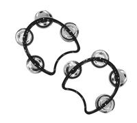 CashBeat Paquete de 2 panderetas de mano negras con 4 cascabeles cada una, mini instrumentos de percusión de media luna de plástico para adultos, clase de música escolar, banda y fiesta